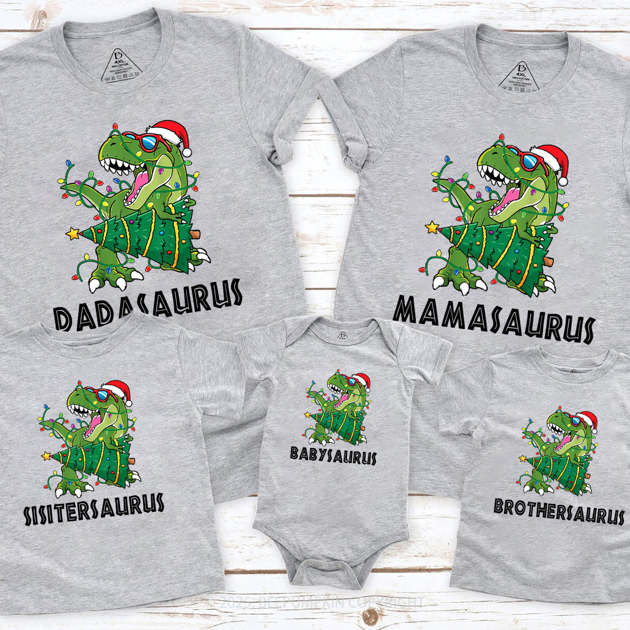 Personalized Dinosaur Christmas Family Matching T-Shirts Beepumpkin