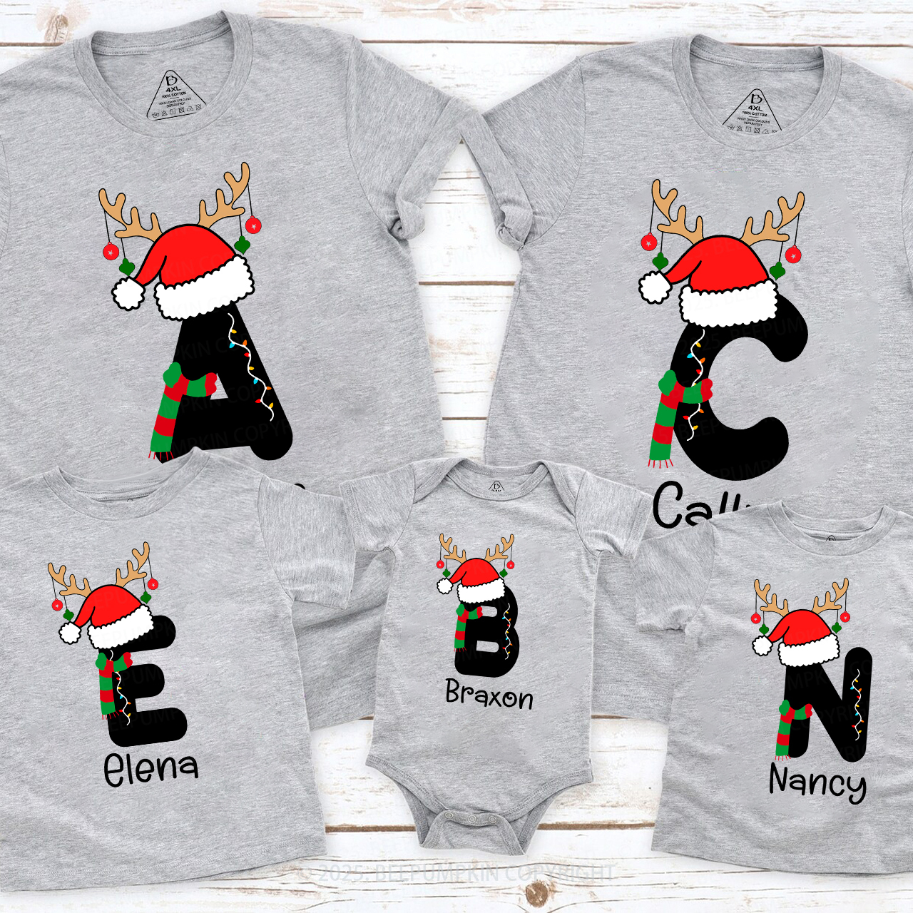 Christmas Alphabet Name Family Matching T-Shirts Beepumpkin