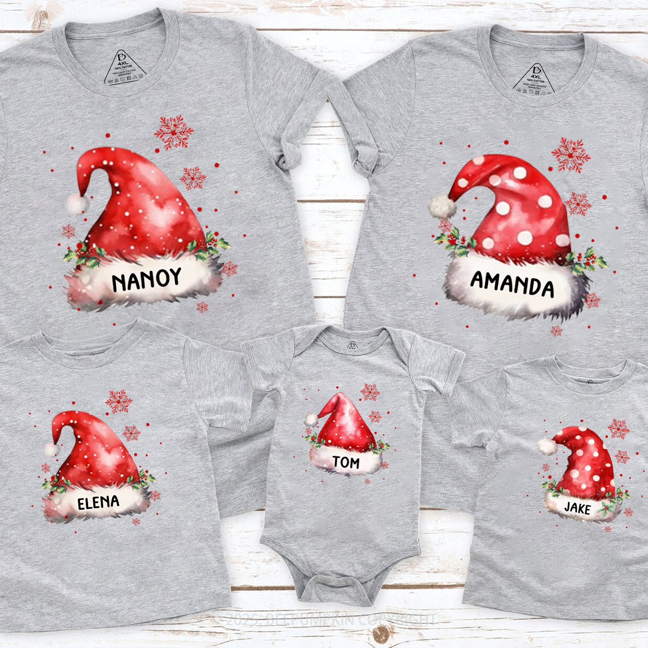 Personalized Christmas Hats Name Family Matching T-Shirts Beepumpkin