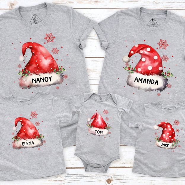 Personalized Christmas Hats Name Family Matching T-Shirts Beepumpkin