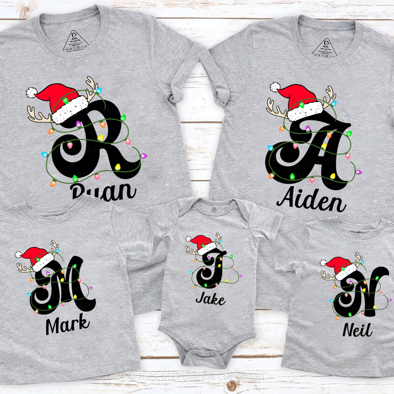 Personalized Christmas With Name Letter Family Matching T-Shirts Beepumpkin