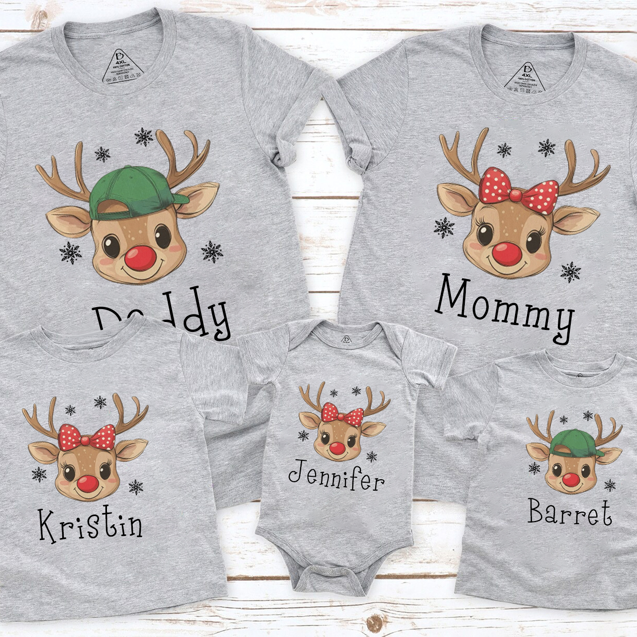 Personalized Reindeer Name Family Matching T-Shirts Beepumpkin