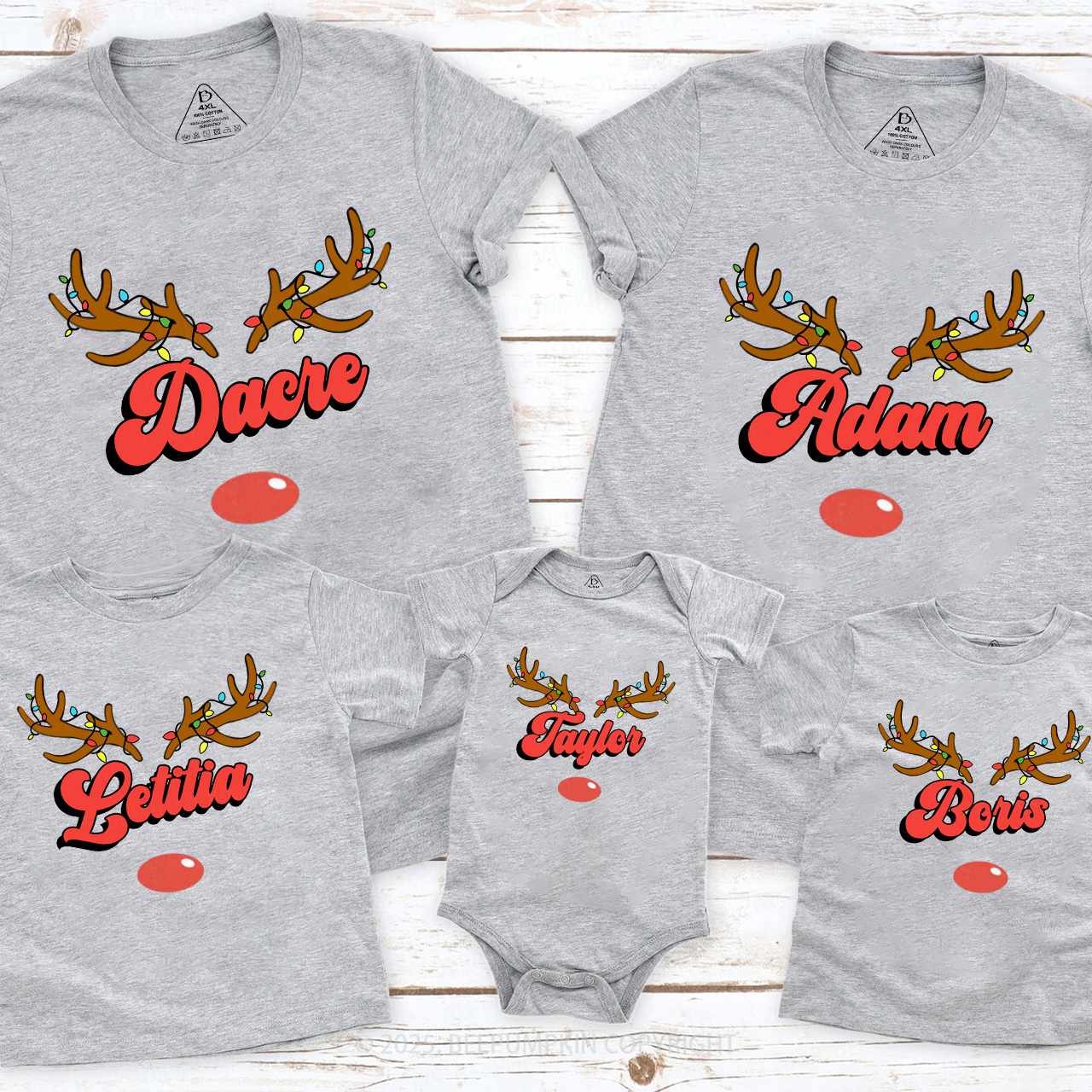 Personalized Antlers Name Christmas Family Matching T-Shirts Beepumpkin