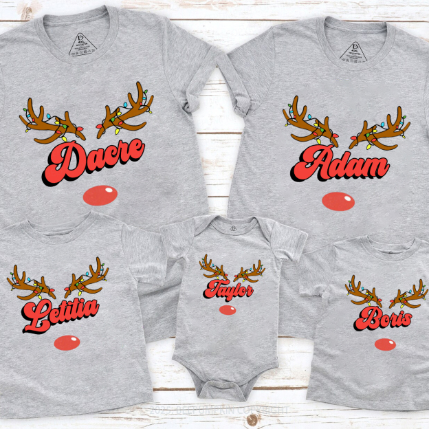 Personalized Antlers Name Christmas Family Matching T-Shirts Beepumpkin