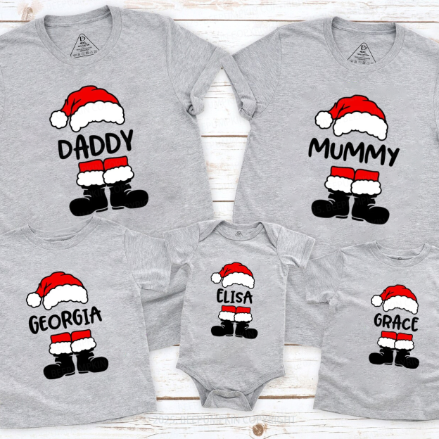 Personalized Santa Hat & Boots Christmas Family Matching T-Shirts Beepumpkin