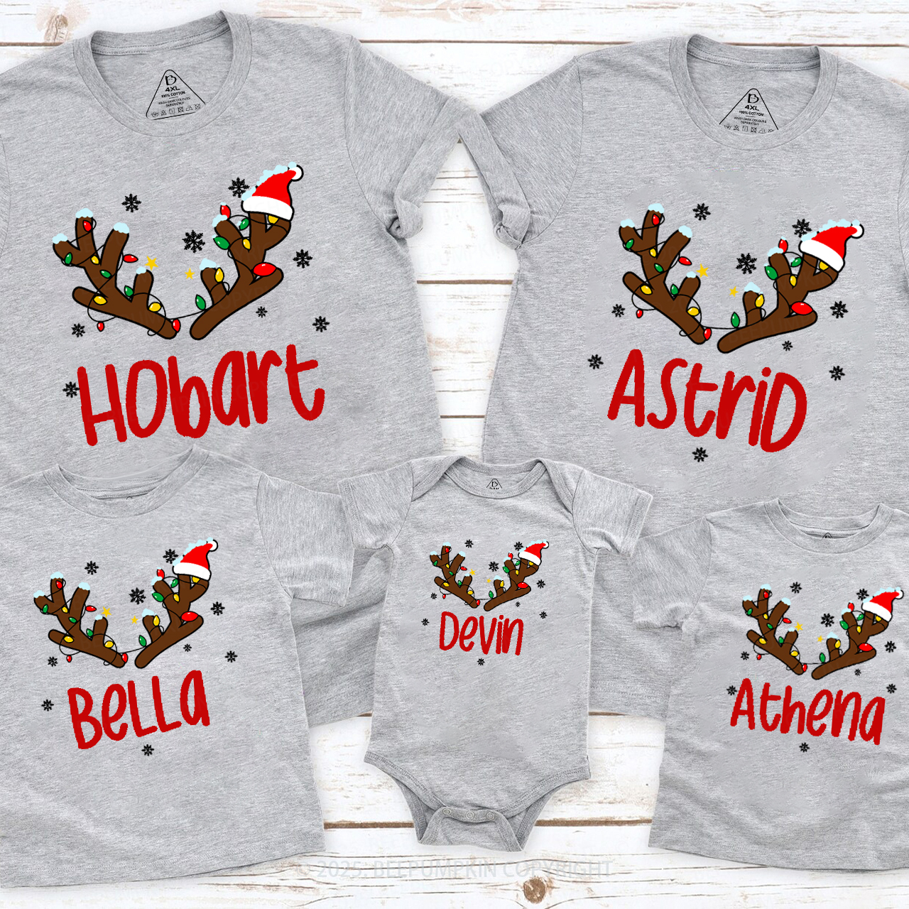 Personalized Flashing Antlers Christmas Family Matching T-Shirts Beepumpkin
