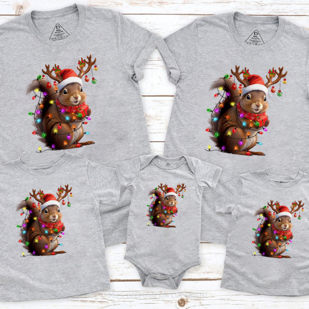 Squirrel Christmas Lights Family Matching T-Shirts Beepumpkin