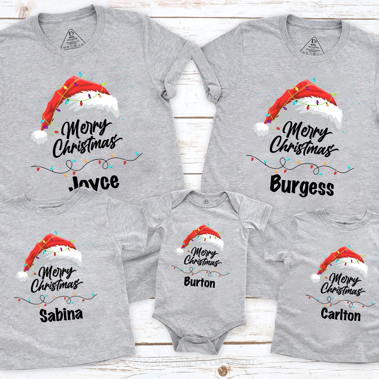 Personalized Merry Lights & Cheer Christmas Family Matching T-Shirts Beepumpkin