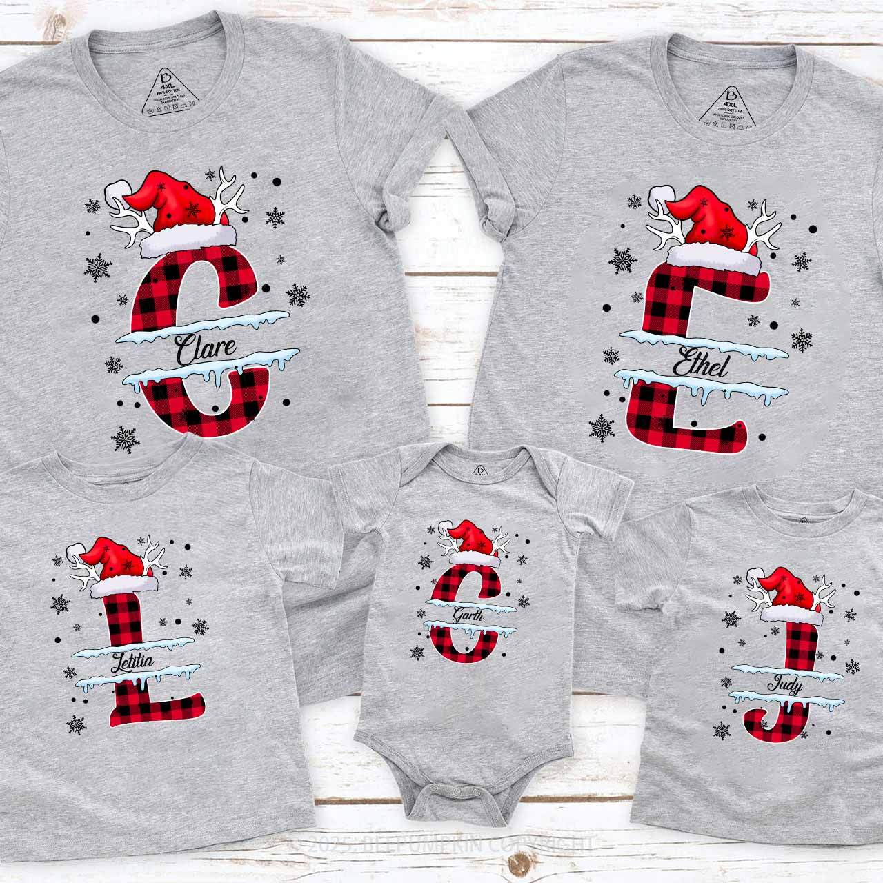 Personalized Christmas Red Plaid Snowflakes Name Family Matching T-Shirts Beepumpkin