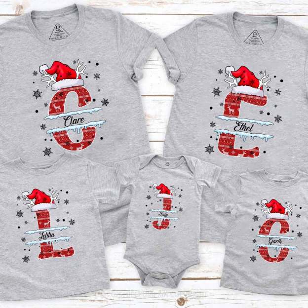 Personalized Christmas Red Elk Snowflakes Name Family Matching T-Shirts Beepumpkin