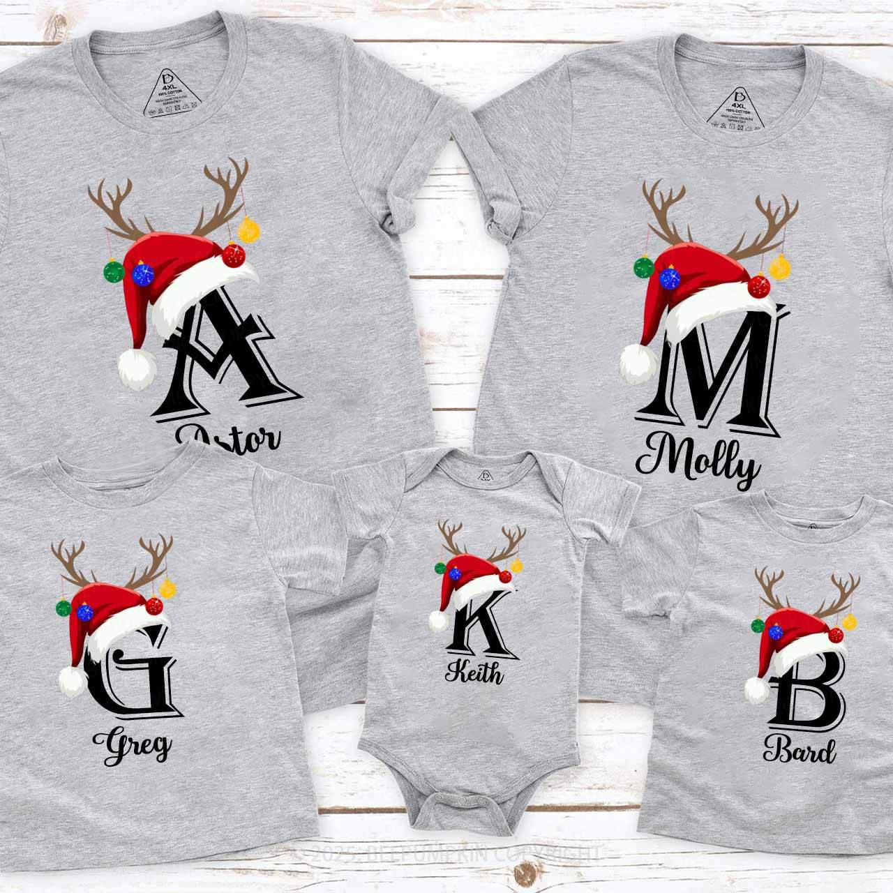 Personalized Name Santa Hat Family Matching T-Shirts Beepumpkin