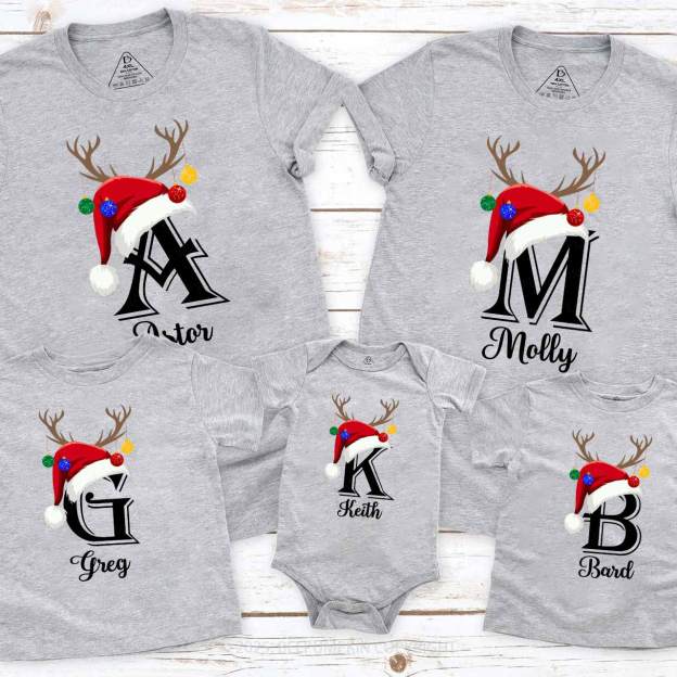 Personalized Name Santa Hat Family Matching T-Shirts Beepumpkin