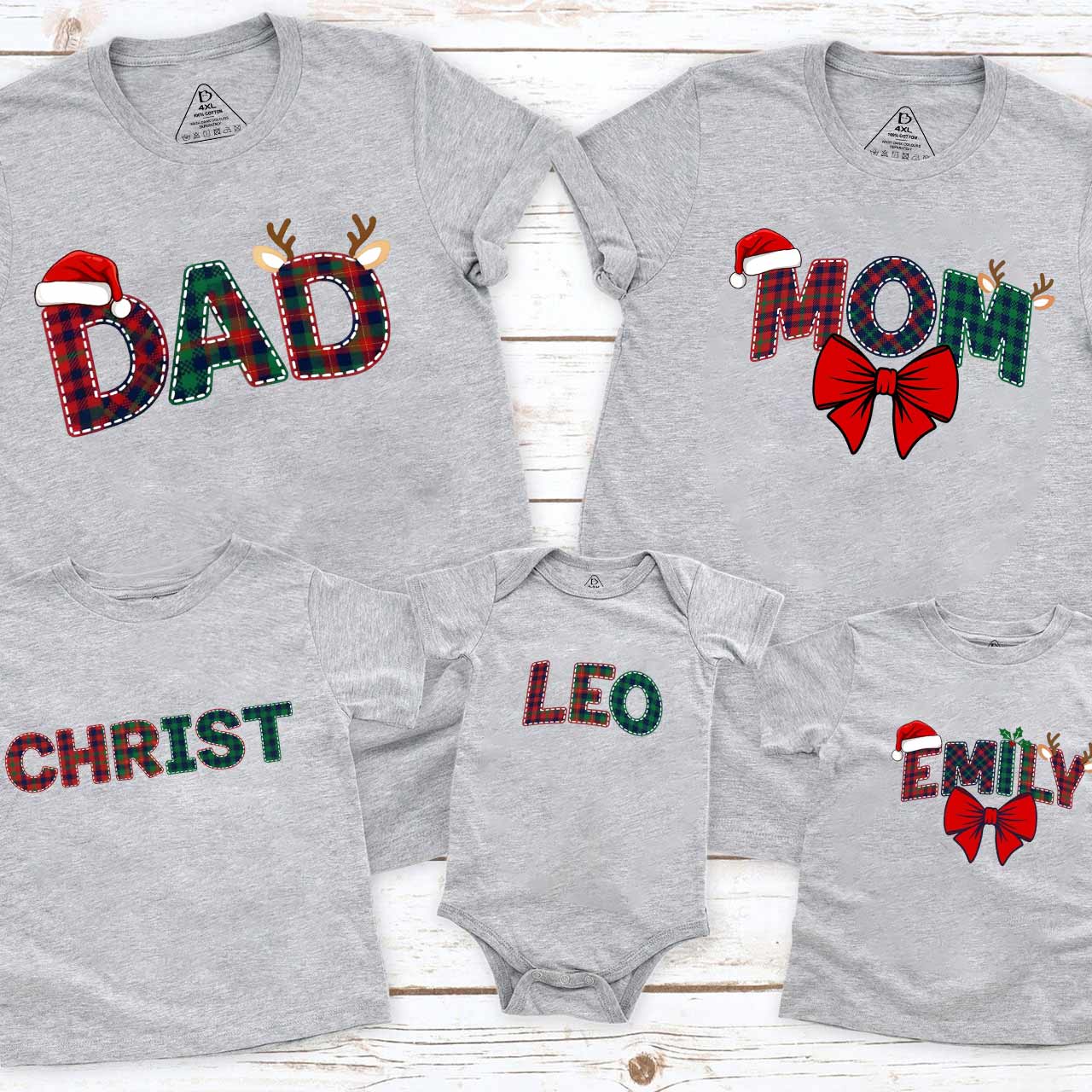 Personalized Christmas Plaid Charm Family Matching T-Shirts Beepumpkin