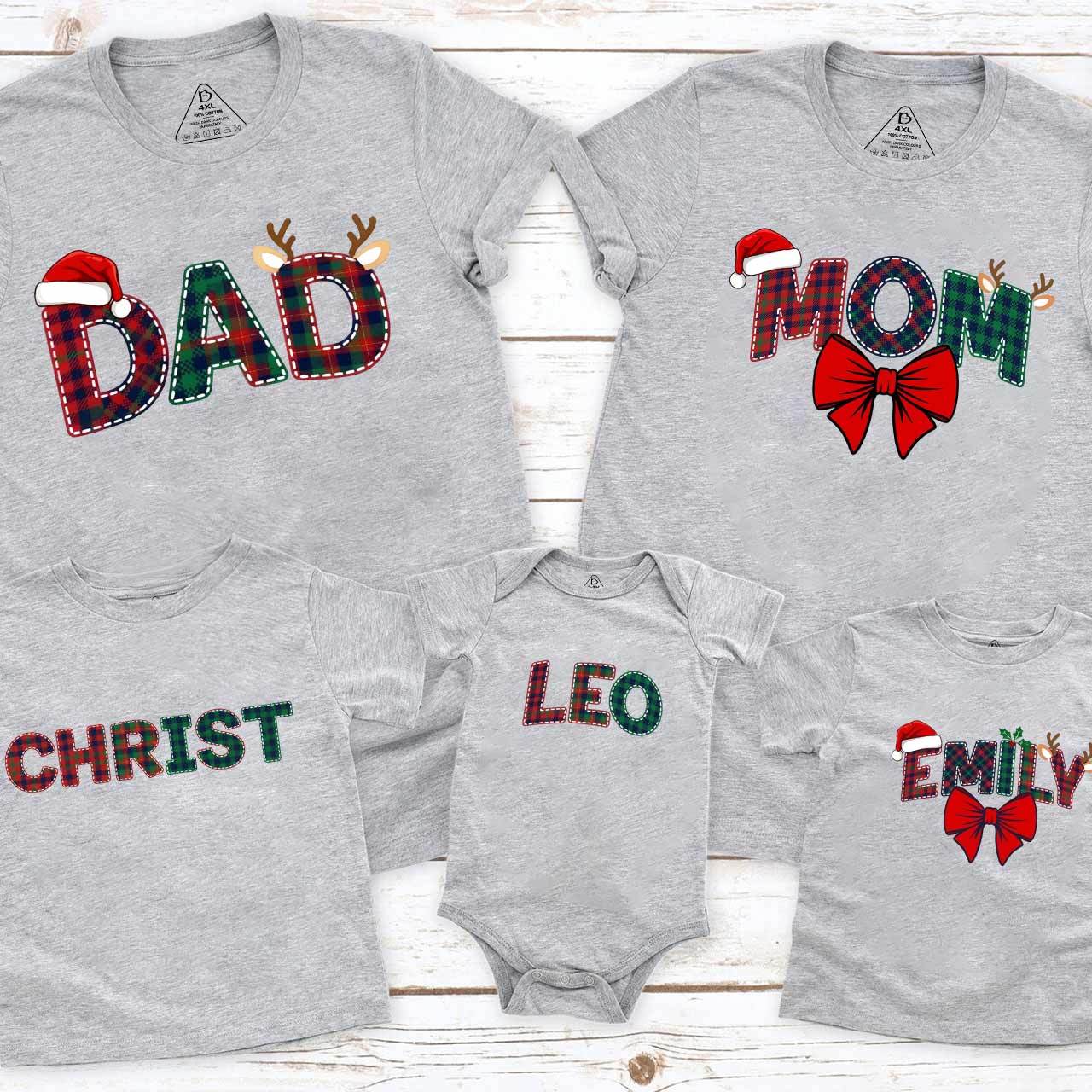 Personalized Christmas Plaid Charm Family Matching T-Shirts Beepumpkin