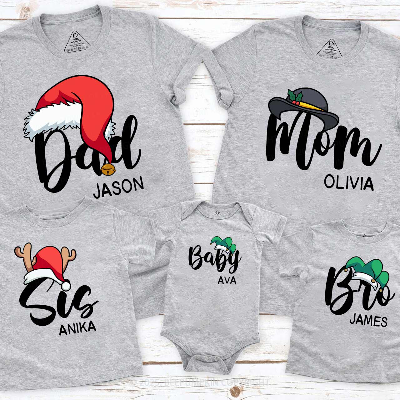 Personalized Santa Hat Christmas Family Matching T-Shirts Beepumpkin