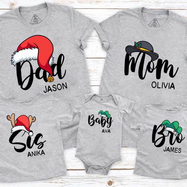 Personalized Santa Hat Christmas Family Matching T-Shirts Beepumpkin