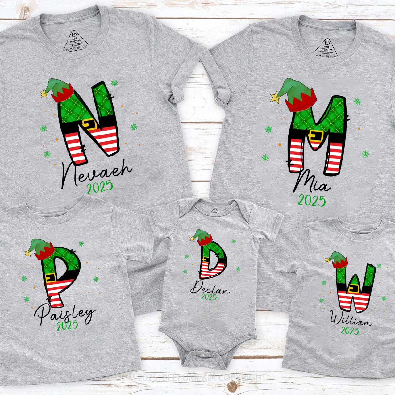 Personalized Elf Letter Christmas Family Matching T-Shirts Beepumpkin