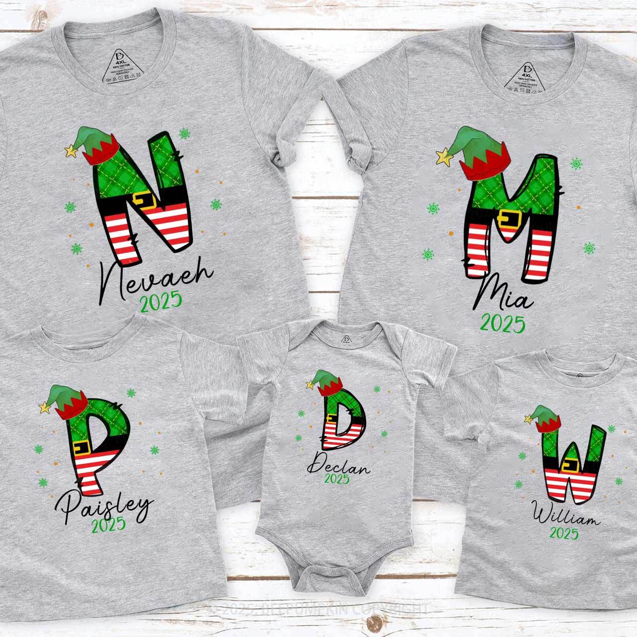 Personalized Elf Letter Christmas Family Matching T-Shirts Beepumpkin