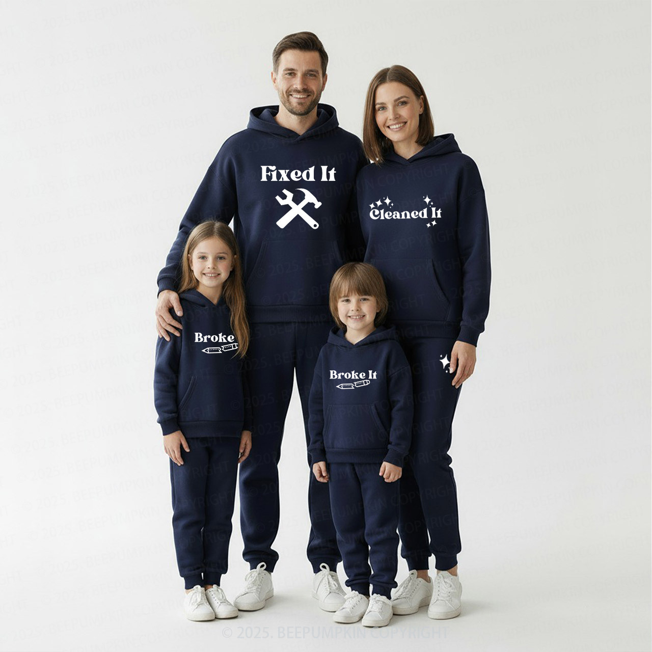 Personalized Broke It Cleaned It Fixed It Family Matching Hoodie Set