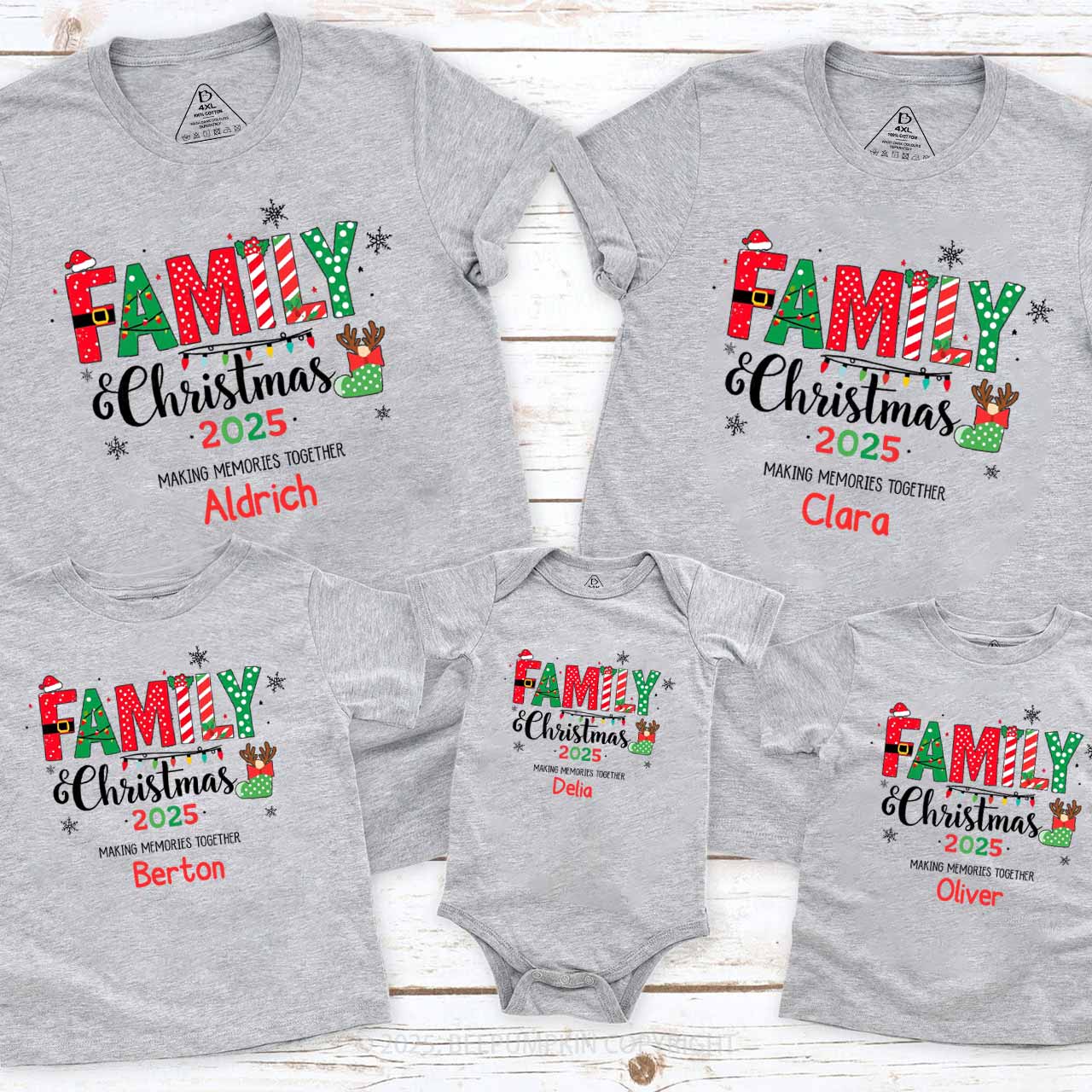 Personalized Colorful Christmas Family Matching T-Shirts Beepumpkin