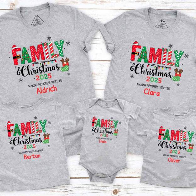 Personalized Colorful Christmas Family Matching T-Shirts Beepumpkin