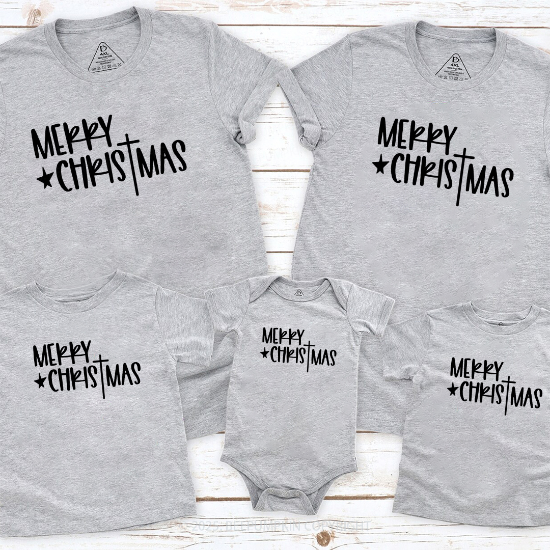 Merry Christmas Cross Family Matching T-Shirts Beepumpkin