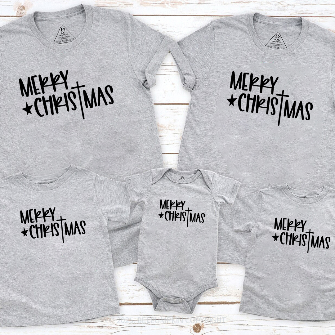 Merry Christmas Cross Family Matching T-Shirts Beepumpkin