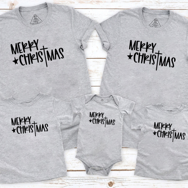Merry Christmas Cross Family Matching T-Shirts Beepumpkin