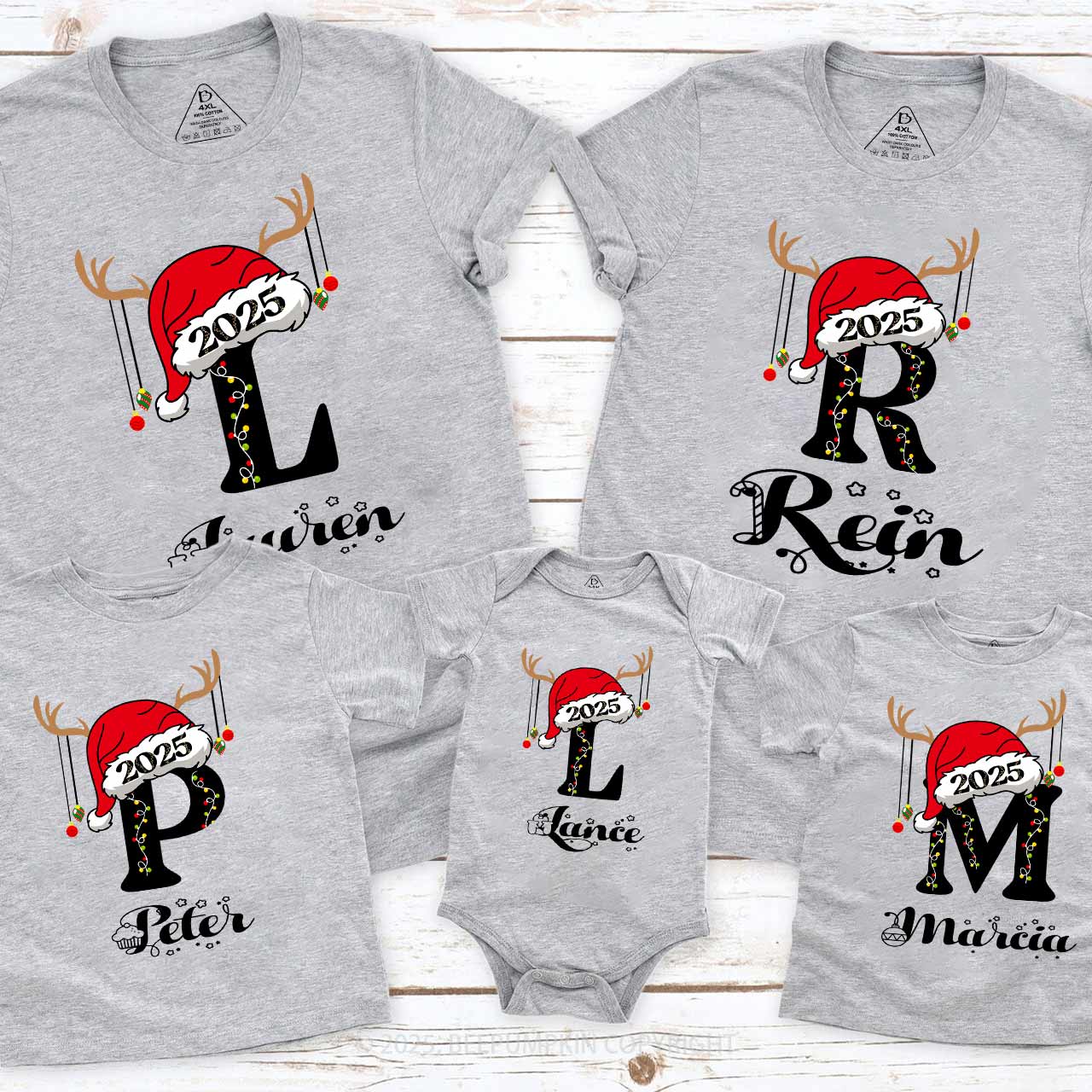 Personalized Holiday Monogrammed Name Family Matching T-Shirts Beepumpkin