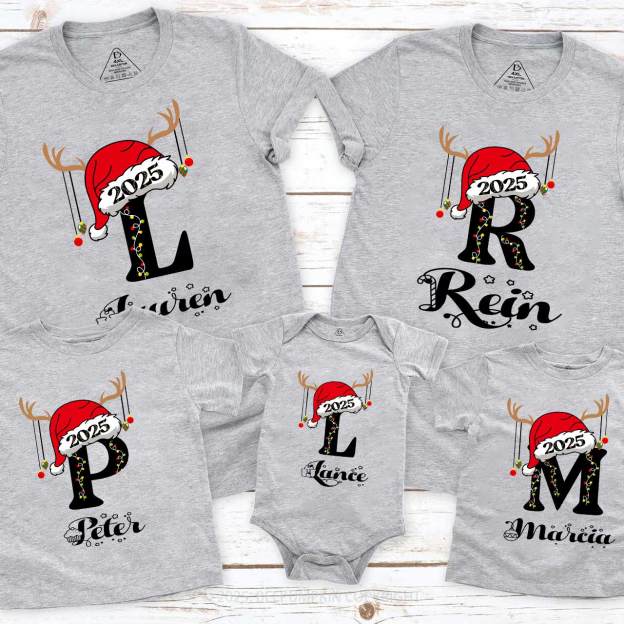 Personalized Holiday Monogrammed Name Family Matching T-Shirts Beepumpkin