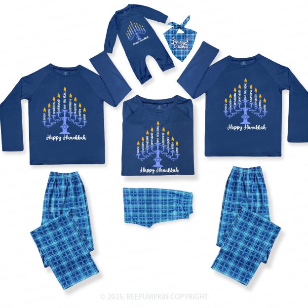Happy Hanukkah Family Matching Blue Pajamas Beepumpkin