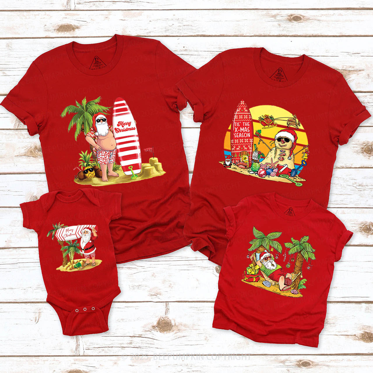Personalized Tropical Beach Christmas Family Matching T-Shirts Beepumpkin