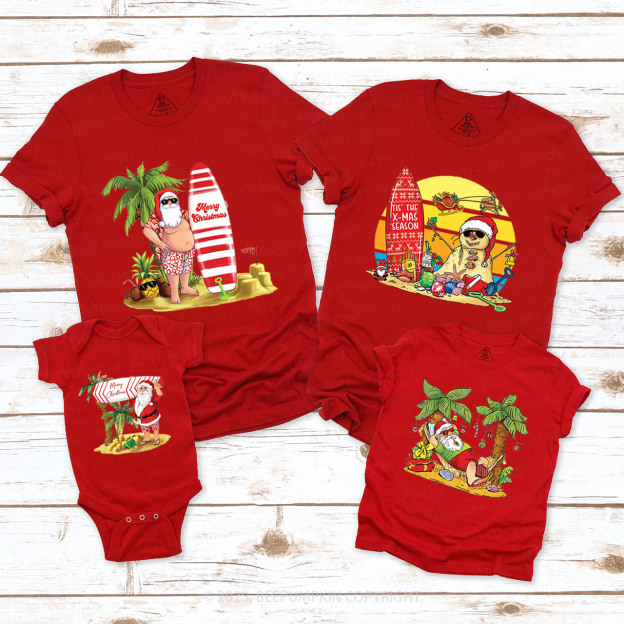 Personalized Tropical Beach Christmas Family Matching T-Shirts Beepumpkin