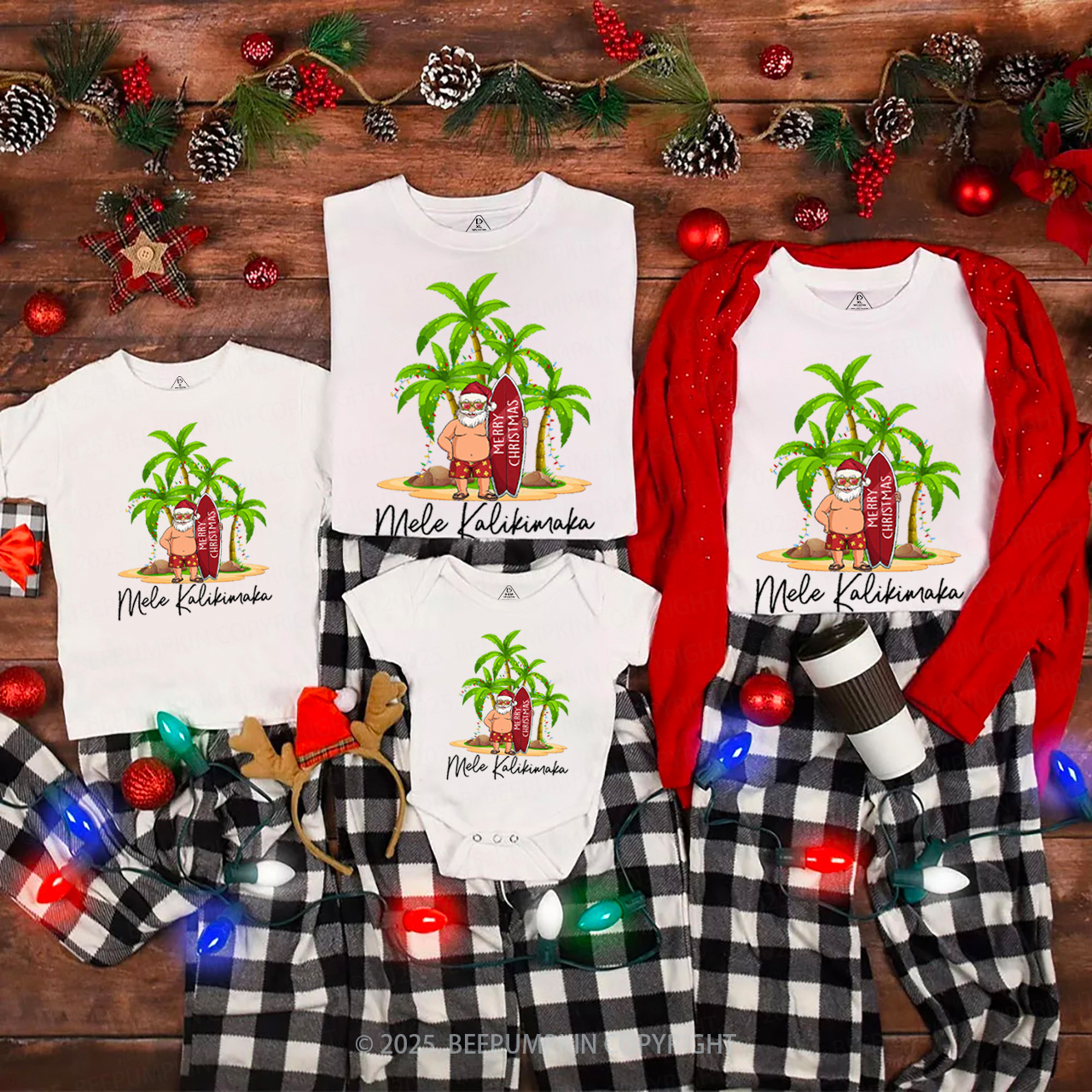 Personalized Hawaiian Christmas Family Matching T-Shirts Beepumpkin