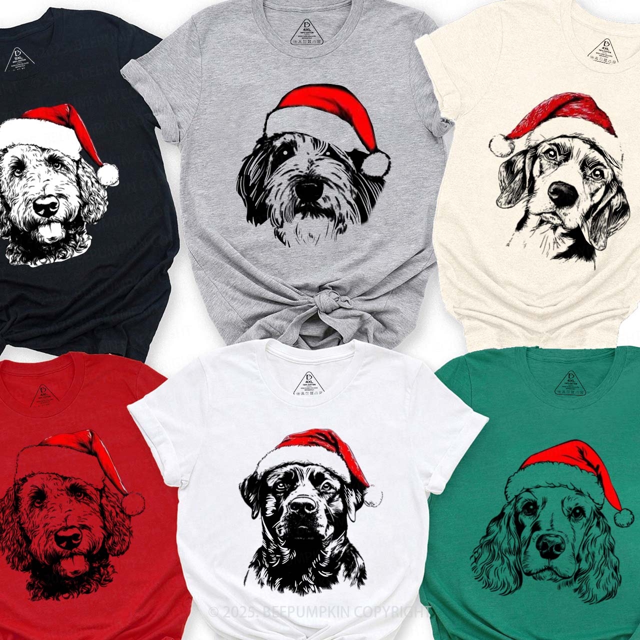 Personalized Santa Paws Dog Breed Family Matching T-Shirts Beepumpkin