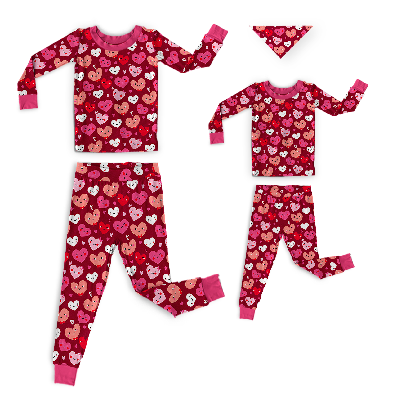 Sweetheart Smiles Dark Red All-Over Print Mom&Me Cuffed Pajama Sets
