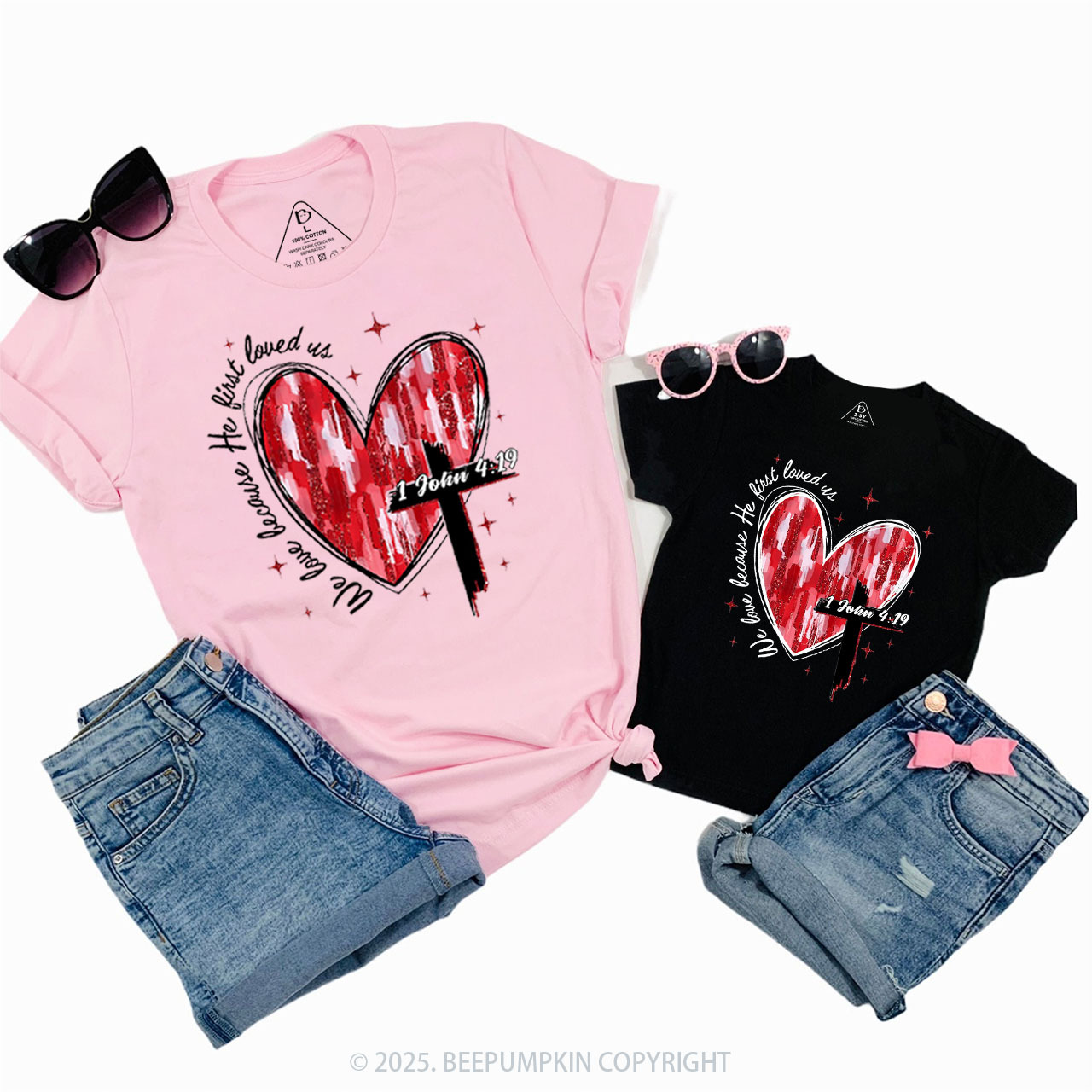 Heart Cross Valentine Jesus Family Shirt