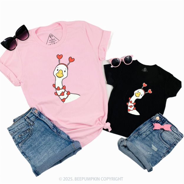 Pink Bow Preppy Goose Valentine's Day Family Shirt