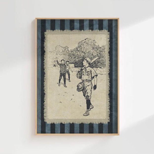 Set Of 6 Retro Ballpark Digital Nursery Wall Art