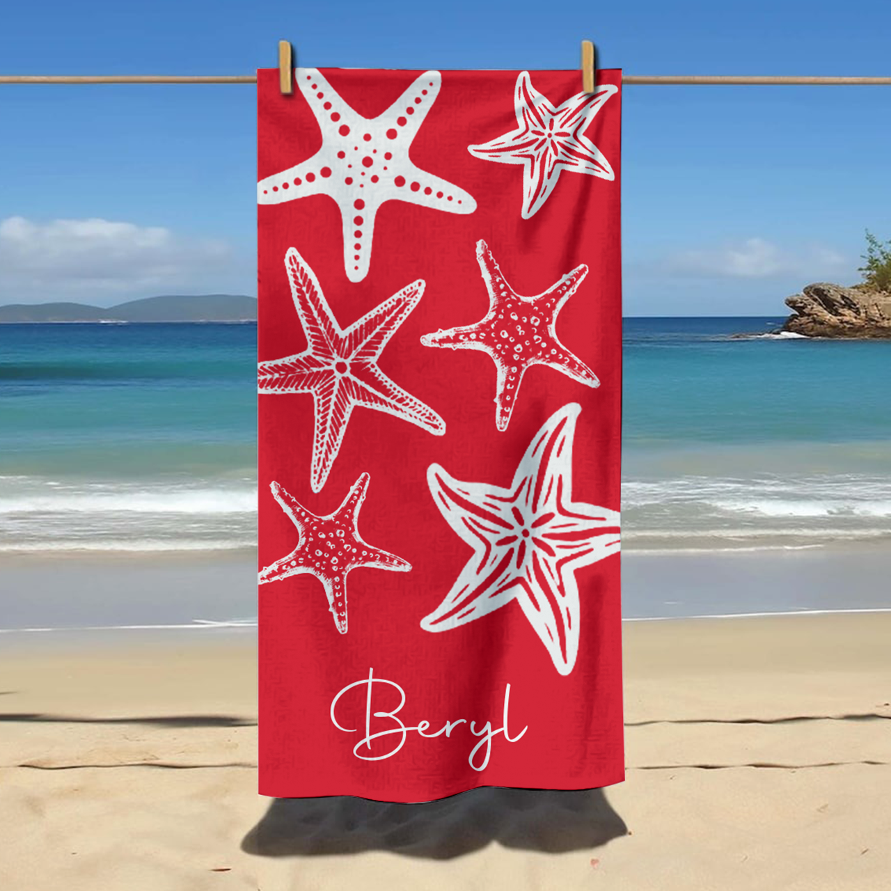 Personalized Starfish Name Beach Towel