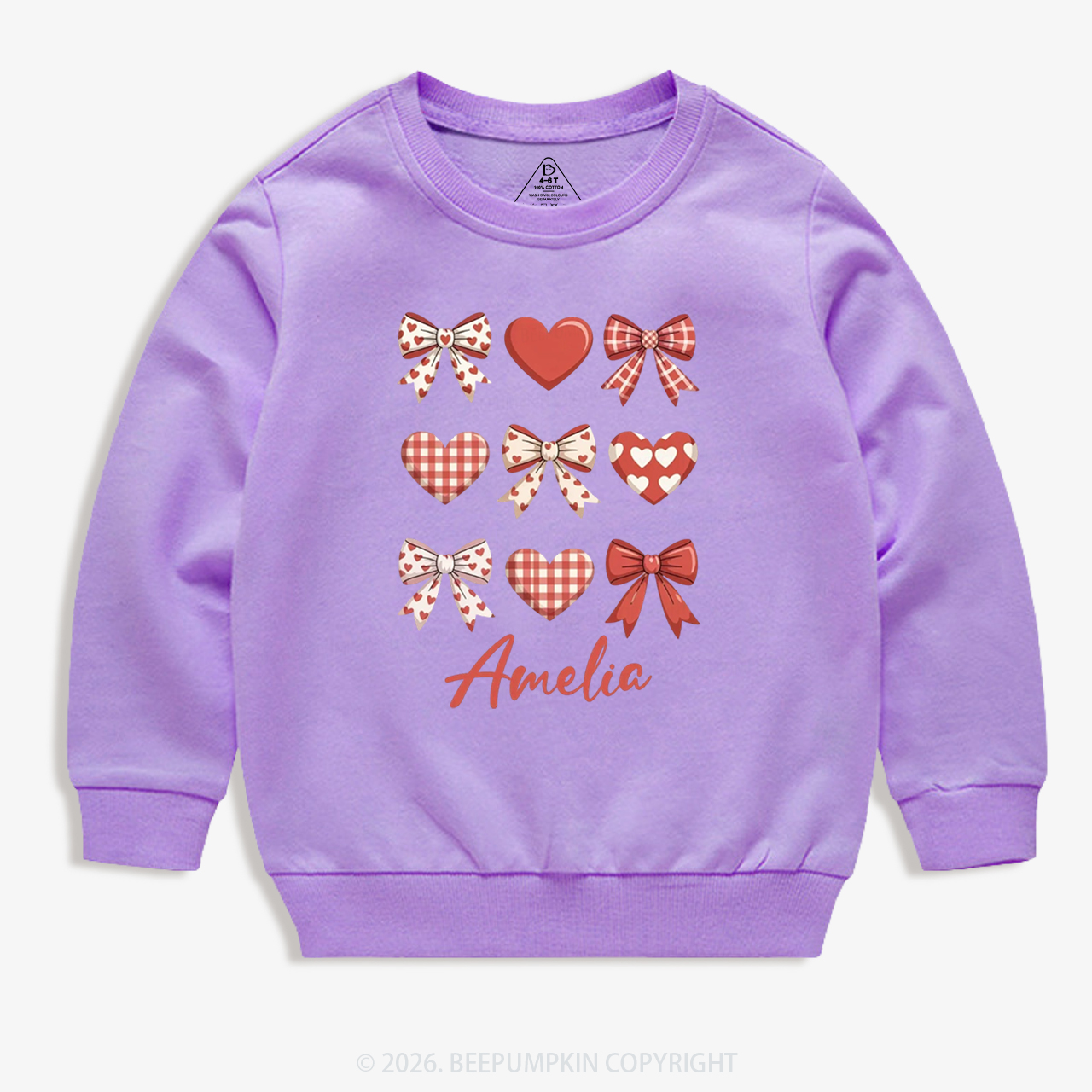 Personalized Bow Heart Valentine's Day Kid's Sweatshirt