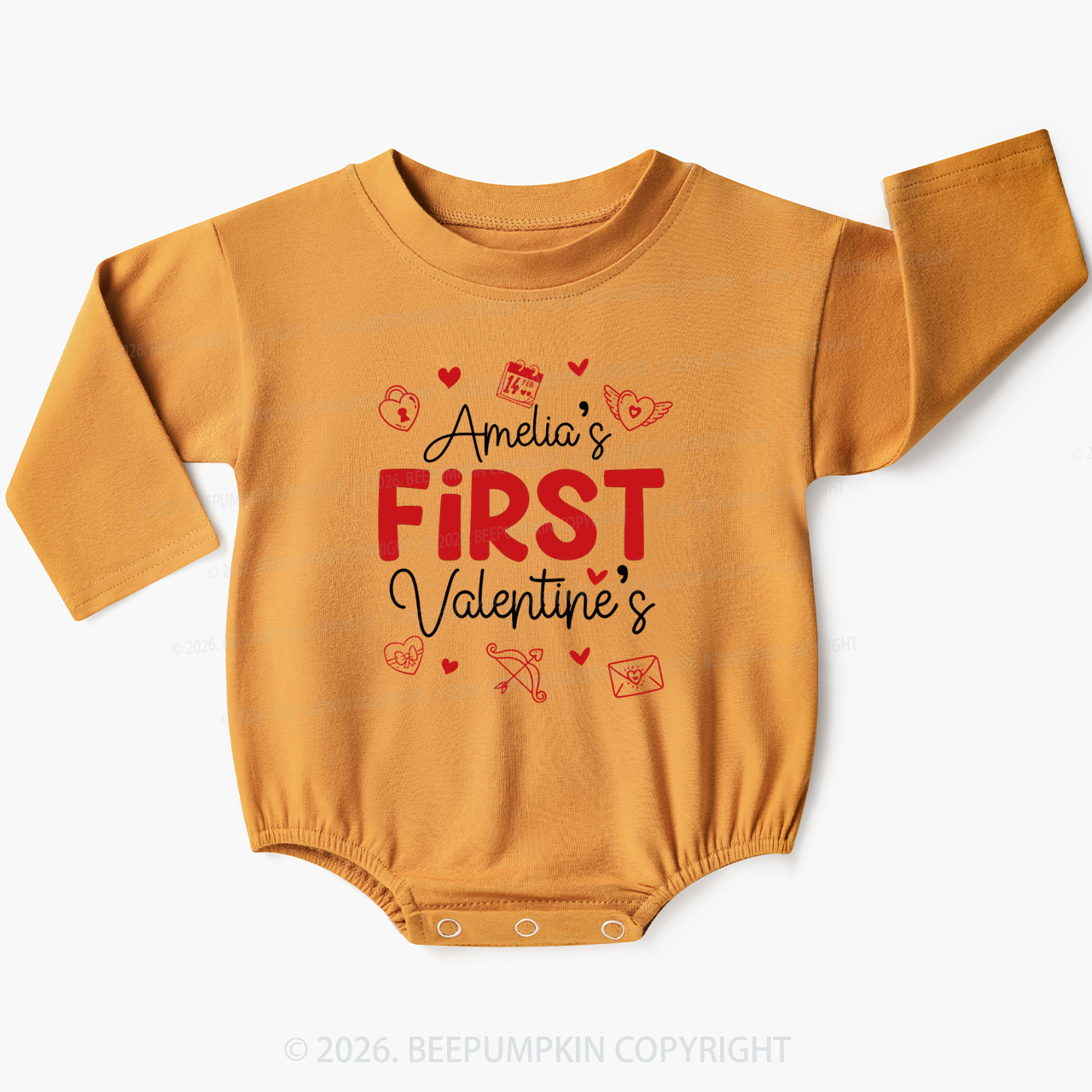 Personalized Baby First Valentine's Day Baby Bubble Romper Beepumpkin