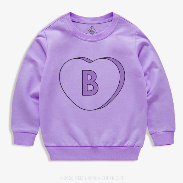 Personalized Candy Heart Initial Valentine's Day Kid's Sweatshirt