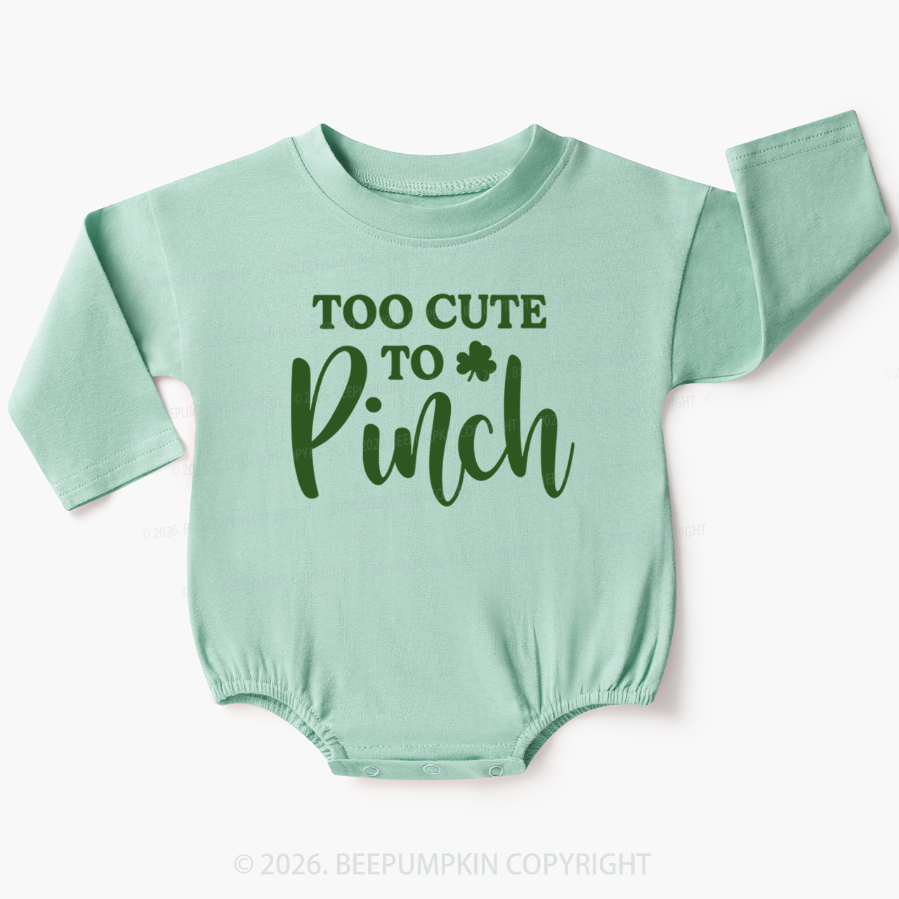 Too Cute To Pinch St. Patrick's Day Baby Bubble Romper Beepumpkin