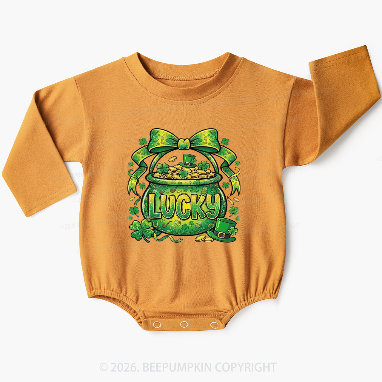 Lucky Shamrock Coquette St. Patrick's Day Baby Bubble Romper Beepumpkin