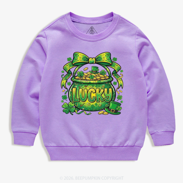 Lucky Shamrock Coquette St. Patrick's Day Kid's Sweatshirt
