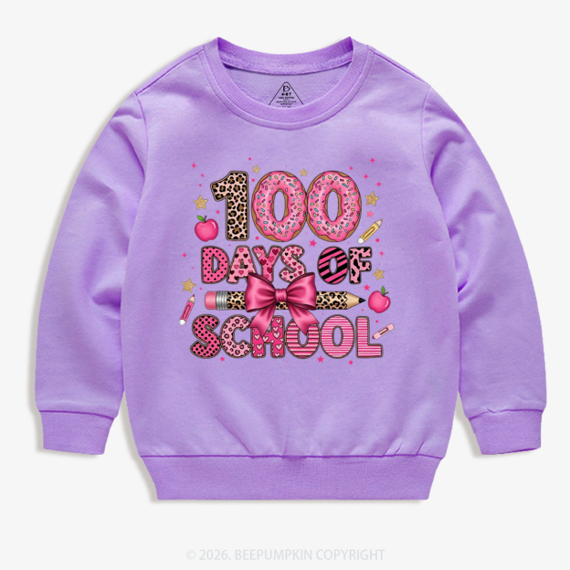 Preppy Pink Bow 100 Days Of School Toddler&Kid's Sweatshirt
