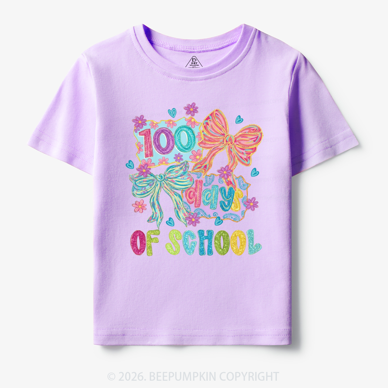 Sparkly Bow 100 Days of School Toddler&Kid's Tees