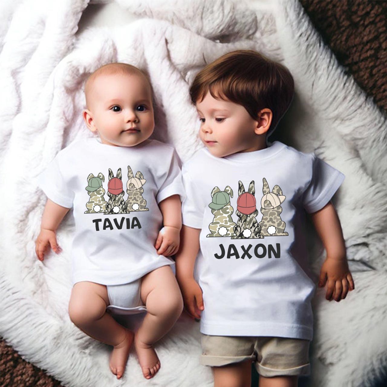 Personalized Camo Easter Bunny Matching Tees For Siblings