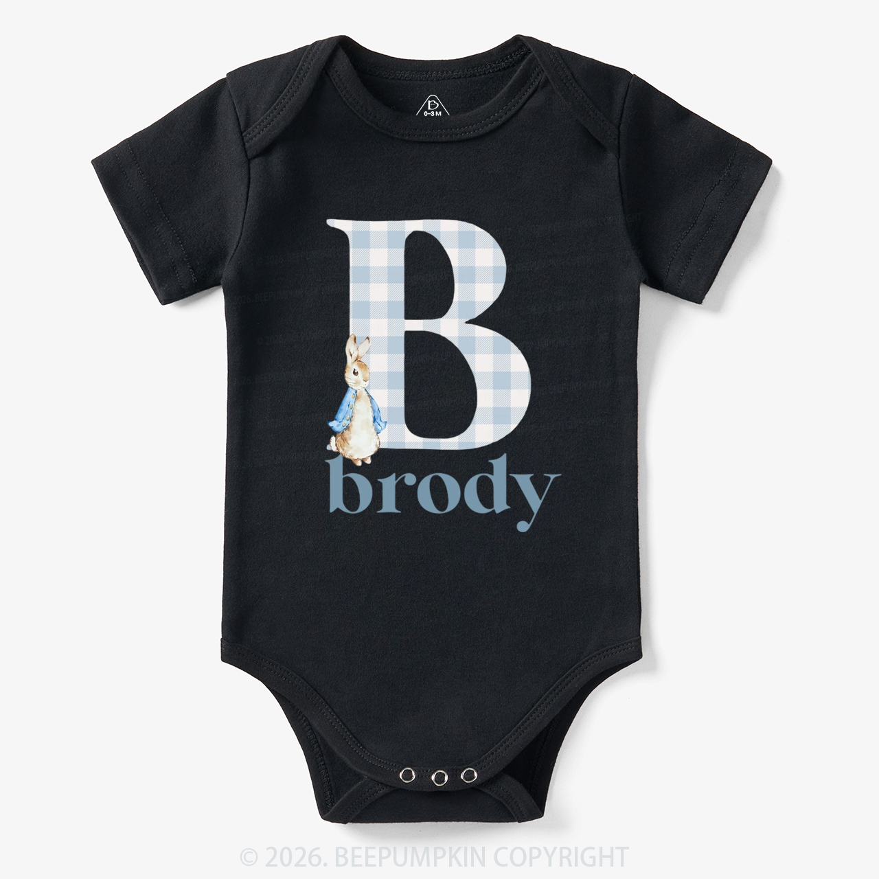 Personalized Gingham Name Easter Bunny Bodysuit